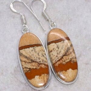 Picture Jasper Gemstone 925 Sterling Silver Handmade Drop Dangle Earrings